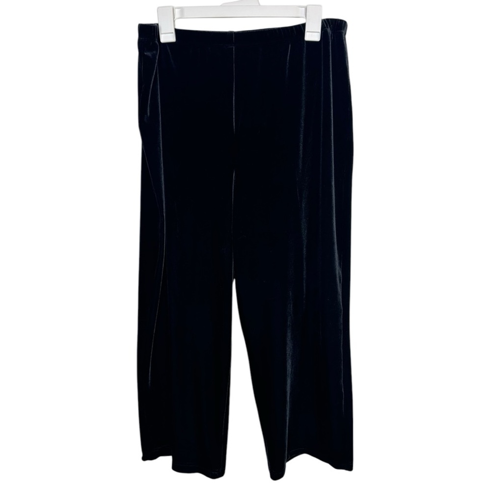 Chicos Pull On Wide Leg Crop Pants Velour Velvet Black‎ Size XL